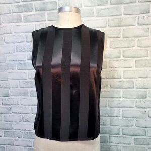 Vintage 90s St Michael by Marks‎ and Spencer Black Satin Vertical Striped Tank